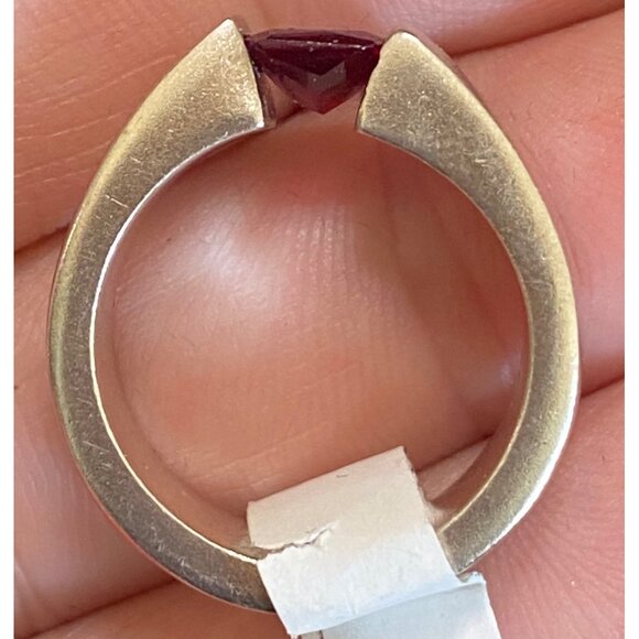 Ring Size 6.5 Red Glass Sterling Silver 925 Women Stone - Picture 4 of 7